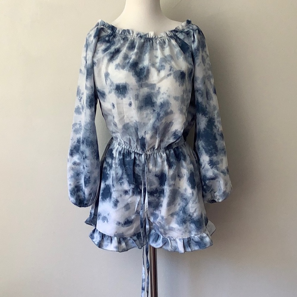 NWT Tie Died StyleHouse Ruffle Off Shoulder Romper